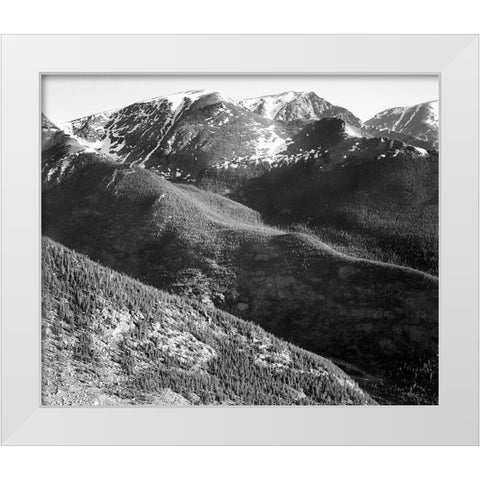 Hills and mountains, in Rocky Mountain National Park, Colorado,  ca. 1941-1942 White Modern Wood Framed Art Print by Adams, Ansel