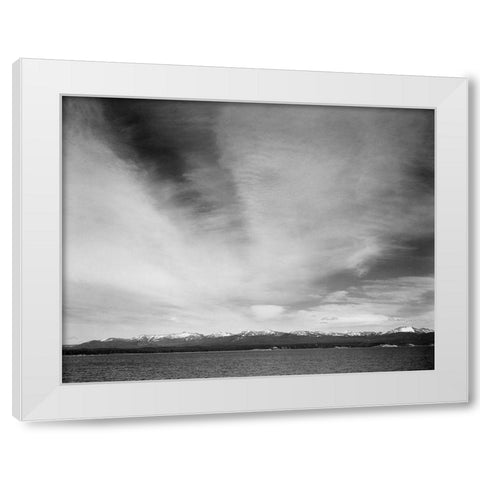 Wider strip of mountains, Yellowstone Lake, Yellowstone National Park, Wyoming, ca. 1941-1942 White Modern Wood Framed Art Print by Adams, Ansel