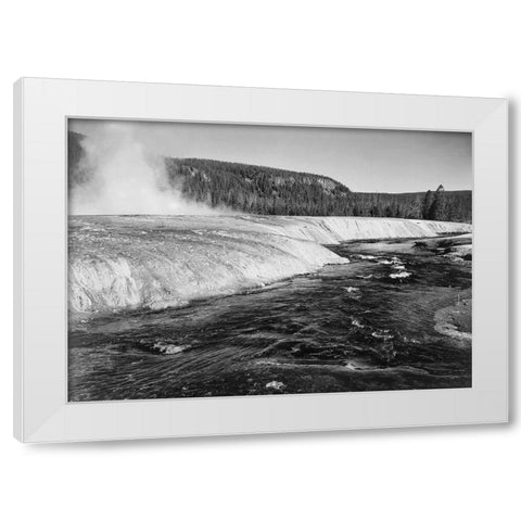 River in foreground, trees behind, Firehold River, Yellowstone National Park, Wyoming, ca. 1941-1942 White Modern Wood Framed Art Print by Adams, Ansel
