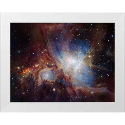 Deep infrared view of the Orion Nebula from HAWK-I White Modern Wood Framed Art Print by ESO/H. Drass et al.