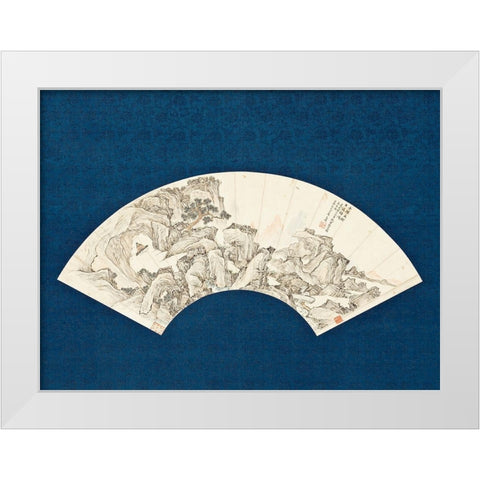 Landscape with Scholar Playing a Lute (Qin) White Modern Wood Framed Art Print by Unknown 19th Century Chinese Painter