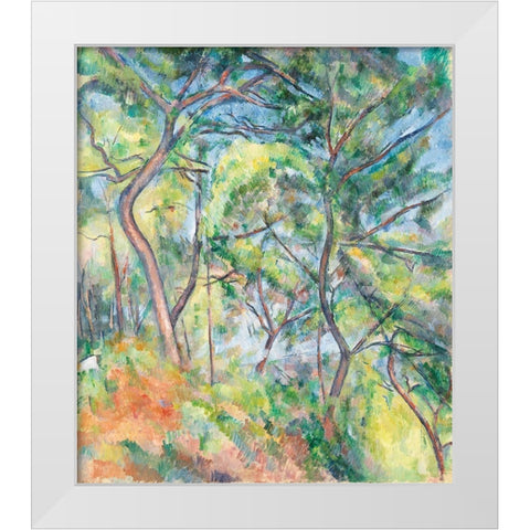 Sous-Bois White Modern Wood Framed Art Print by Cezanne, Paul