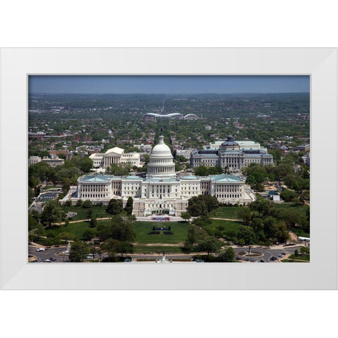 Aerial view, United States Capitol building, Washington, D.C. White Modern Wood Framed Art Print by Highmith, Carol