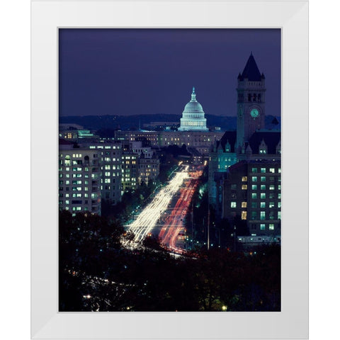 Dusk view of Pennsylvania Avenue, Americas Main Street in Washington, D.C. White Modern Wood Framed Art Print by Highmith, Carol
