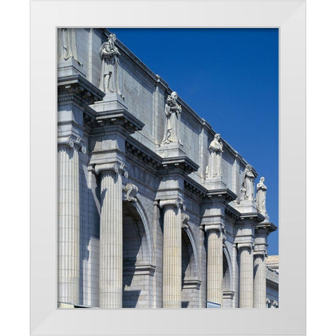 Union Station facade and sentinels, Washington, D.C. White Modern Wood Framed Art Print by Highmith, Carol