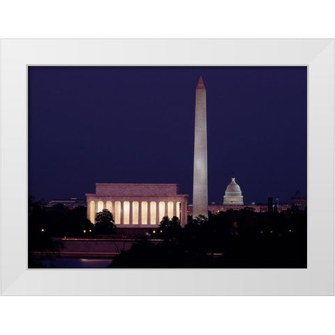 Our treasured monuments at night, Washington D.C. White Modern Wood Framed Art Print by Highmith, Carol