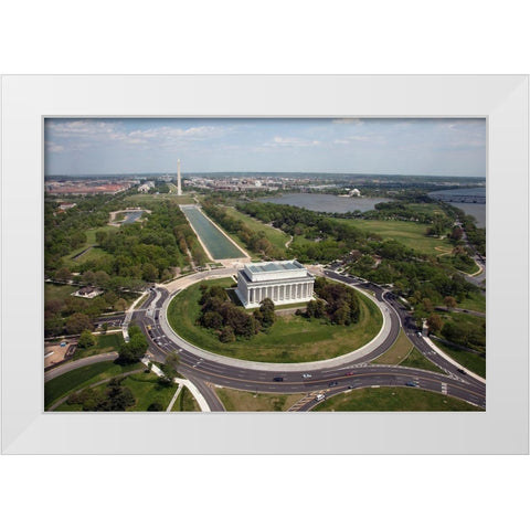 Aerial of Mall showing Lincoln Memorial, Washington Monument and the U.S. Capitol, Washington, D.C. White Modern Wood Framed Art Print by Highmith, Carol