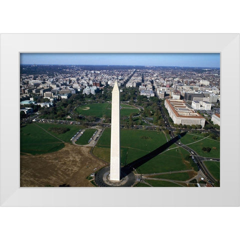 Aerial view of the Washington Monument, Washington, D.C. White Modern Wood Framed Art Print by Highmith, Carol