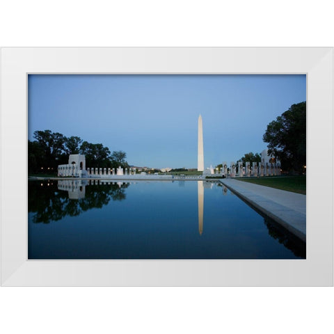 Reflecting pool on the National Mall with the Washington Monument reflected, Washington, D.C. White Modern Wood Framed Art Print by Highmith, Carol