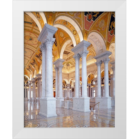 Great Hall, second floor, north. Library of Congress Thomas Jefferson Building, Washington, D.C. White Modern Wood Framed Art Print by Highmith, Carol