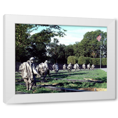 Stainless-steel troopers on patrol at the Korean War Veterans Memorial, Washington, D.C. White Modern Wood Framed Art Print by Highmith, Carol