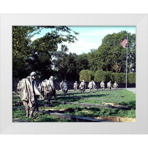 Stainless-steel troopers on patrol at the Korean War Veterans Memorial, Washington, D.C. White Modern Wood Framed Art Print by Highmith, Carol