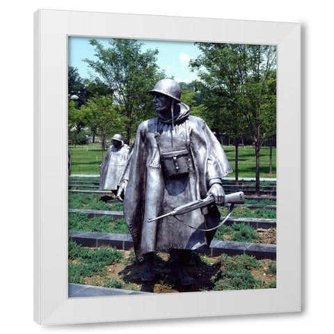 Stainless-steel trooper on patrol at the Korean War Veterans Memorial, Washington, D.C. White Modern Wood Framed Art Print by Highmith, Carol