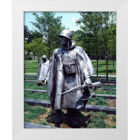 Stainless-steel trooper on patrol at the Korean War Veterans Memorial, Washington, D.C. White Modern Wood Framed Art Print by Highmith, Carol