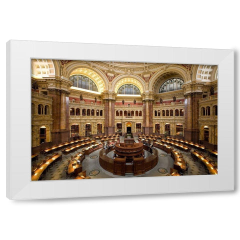 Main Reading Room. View from above showing researcher desks. Library of Congress Thomas Jefferson Bu White Modern Wood Framed Art Print by Highmith, Carol
