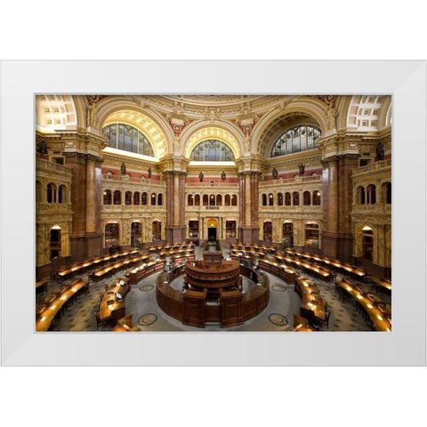 Main Reading Room. View from above showing researcher desks. Library of Congress Thomas Jefferson Bu White Modern Wood Framed Art Print by Highmith, Carol