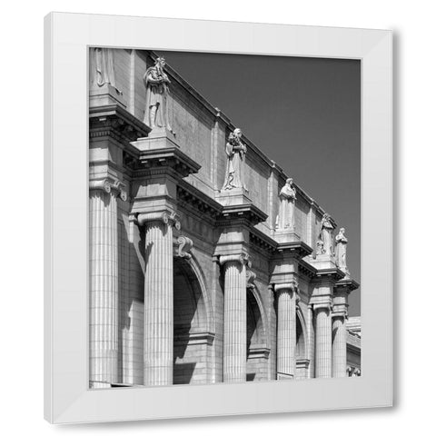 Union Station facade and sentinels, Washington, D.C. - Black and White Variant White Modern Wood Framed Art Print by Highmith, Carol