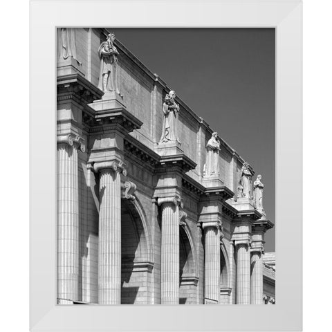 Union Station facade and sentinels, Washington, D.C. - Black and White Variant White Modern Wood Framed Art Print by Highmith, Carol