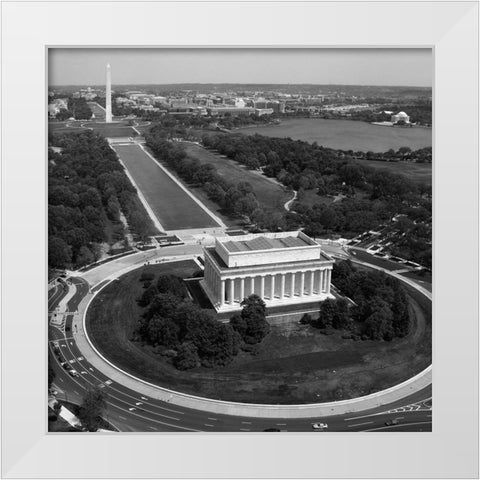 Aerial of Mall showing Lincoln Memorial, Washington Monument and the U.S. Capitol, Washington, D.C.  White Modern Wood Framed Art Print by Highmith, Carol