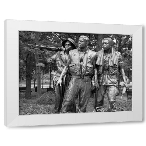 Vietnam memorial soldiers by Frederick Hart, Washington, D.C. - Black and White Variant White Modern Wood Framed Art Print by Highmith, Carol