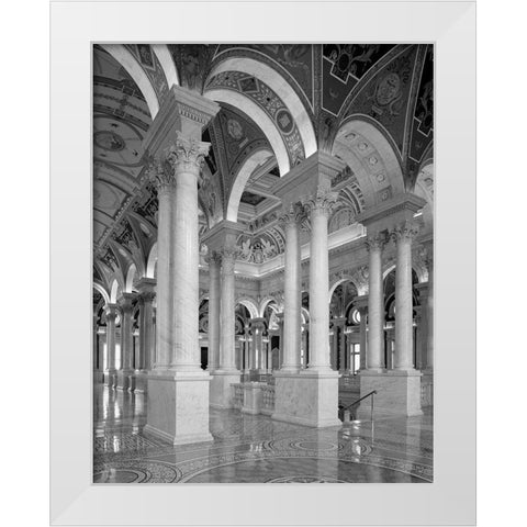 Great Hall, second floor, north. Library of Congress Thomas Jefferson Building, Washington, D.C. - B White Modern Wood Framed Art Print by Highmith, Carol