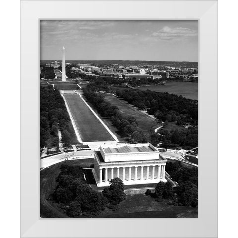 National Mall, Lincoln Memorial and Washington Monument, Washington D.C. - Black and White Variant White Modern Wood Framed Art Print by Highmith, Carol