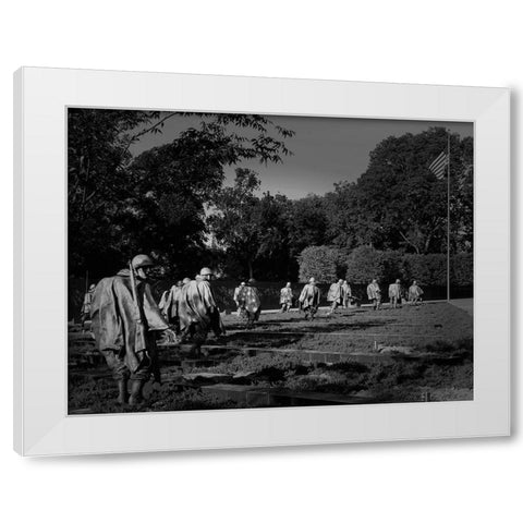 Stainless-steel troopers on patrol at the Korean War Veterans Memorial, Washington, D.C. - Black a White Modern Wood Framed Art Print by Highmith, Carol