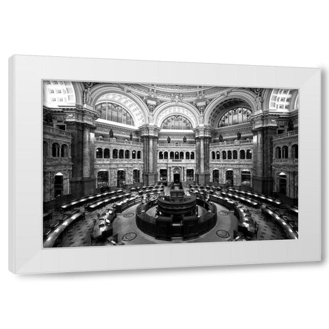 Main Reading Room. View from above showing researcher desks. Library of Congress Thomas Jefferson Bu White Modern Wood Framed Art Print by Highmith, Carol