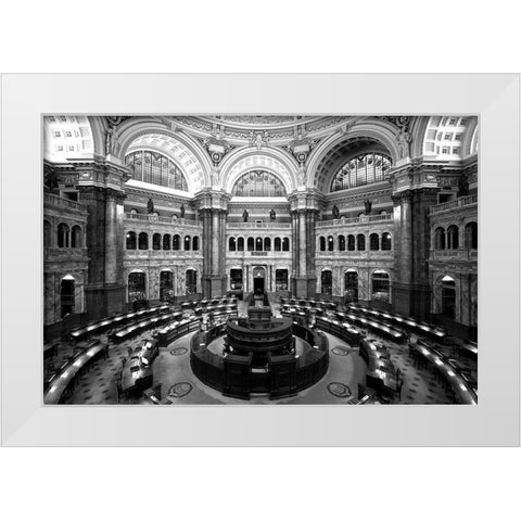 Main Reading Room. View from above showing researcher desks. Library of Congress Thomas Jefferson Bu White Modern Wood Framed Art Print by Highmith, Carol