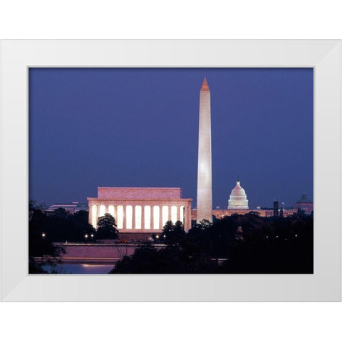 Our treasured monuments at night, Washington D.C. - Vintage Style Photo Tint Variant White Modern Wood Framed Art Print by Highmith, Carol