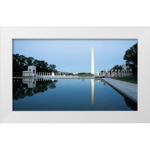 Reflecting pool on the National Mall with the Washington Monument reflected, Washington, D.C. - Vint White Modern Wood Framed Art Print by Highmith, Carol
