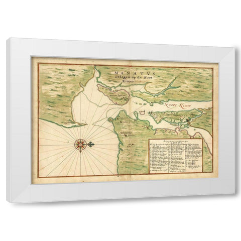 Map of New York City Region - Manatvs gelegen op de Noot Riuier, 1639 White Modern Wood Framed Art Print by Vinckeboons, Joan