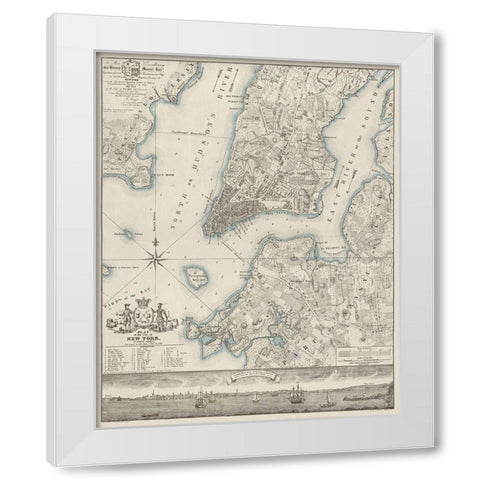 Plan of the City of New York, copied from the Ratzer Map - Decorative Blue Shading White Modern Wood Framed Art Print by New York Common Council