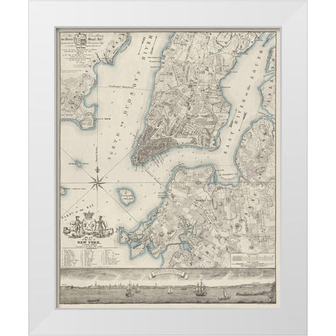 Plan of the City of New York, copied from the Ratzer Map - Decorative Blue Shading White Modern Wood Framed Art Print by New York Common Council