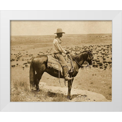 A Texas cowboy, 1907 - Sepia White Modern Wood Framed Art Print by Smith, Erwin E.