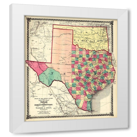 County Map of Texas, and Indian Territory, 1874 White Modern Wood Framed Art Print by H.H. Lloyd & Co.