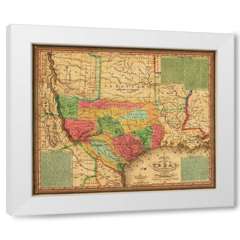New map of Texas : with the contiguous American and Mexican states, 1835 White Modern Wood Framed Art Print by Mitchell, S. Augustus