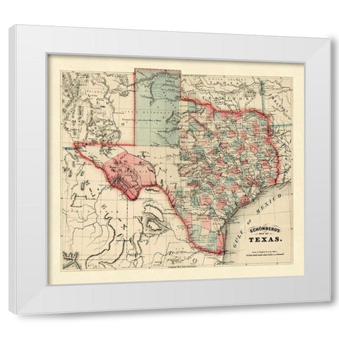 Schonbergs map of Texas, 1866 White Modern Wood Framed Art Print by Schonberg & Co.