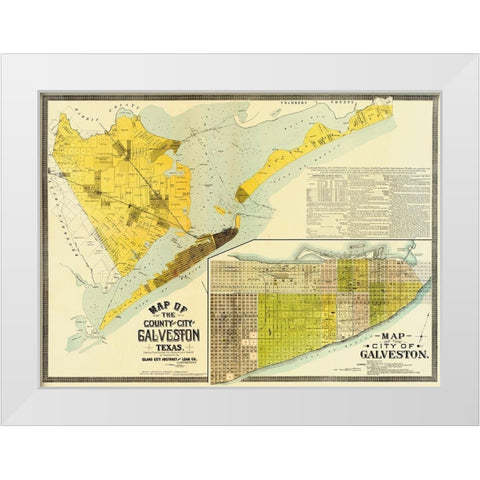 Map of the county and city of Galveston, Texas, 1891 White Modern Wood Framed Art Print by Island City Abstract and Loan Co.