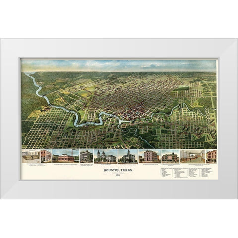 Houston, Texas, 1891 White Modern Wood Framed Art Print by Unknown 19th Century Cartographer