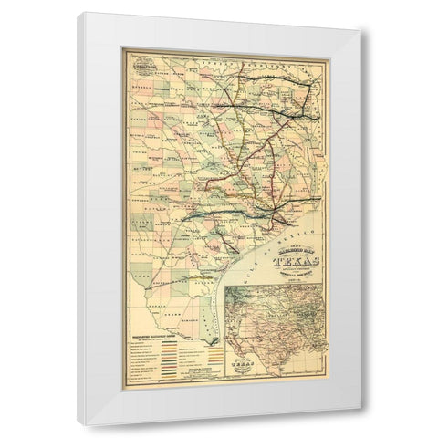 Grays railroad map of Texas. White Modern Wood Framed Art Print by O.W. Gray & Son.