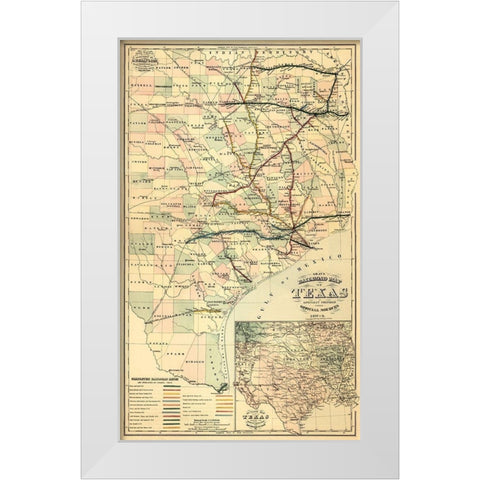 Grays railroad map of Texas. White Modern Wood Framed Art Print by O.W. Gray & Son.
