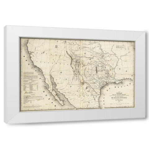 Map of Texas and the countries adjacent, 1844 White Modern Wood Framed Art Print by Emory, William H.