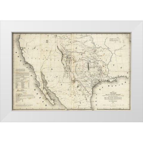 Map of Texas and the countries adjacent, 1844 White Modern Wood Framed Art Print by Emory, William H.