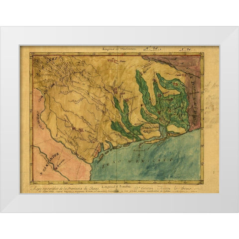 Mapa topografico de la provincia de Texas, ca 1822 White Modern Wood Framed Art Print by Austin, Stephen F.