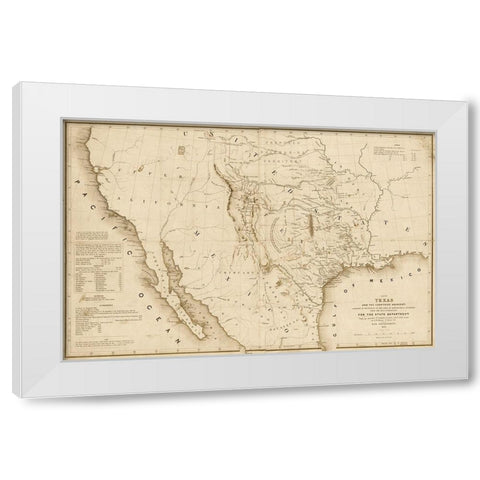 Map of Texas and the countries adjacent, 1844  - Decorative Sepia White Modern Wood Framed Art Print by Emory, William H.