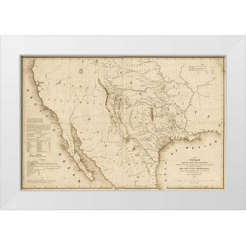 Map of Texas and the countries adjacent, 1844  - Decorative Sepia White Modern Wood Framed Art Print by Emory, William H.