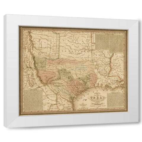 New map of Texas : with the contiguous American and Mexican states, 1835 - Decorative Sepia White Modern Wood Framed Art Print by Mitchell, S. Augustus