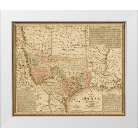 New map of Texas : with the contiguous American and Mexican states, 1835 - Decorative Sepia White Modern Wood Framed Art Print by Mitchell, S. Augustus
