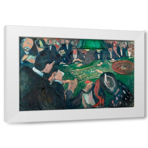 At the Roulette Table in Monte Carlo, 1892 White Modern Wood Framed Art Print by Munch, Edvard
